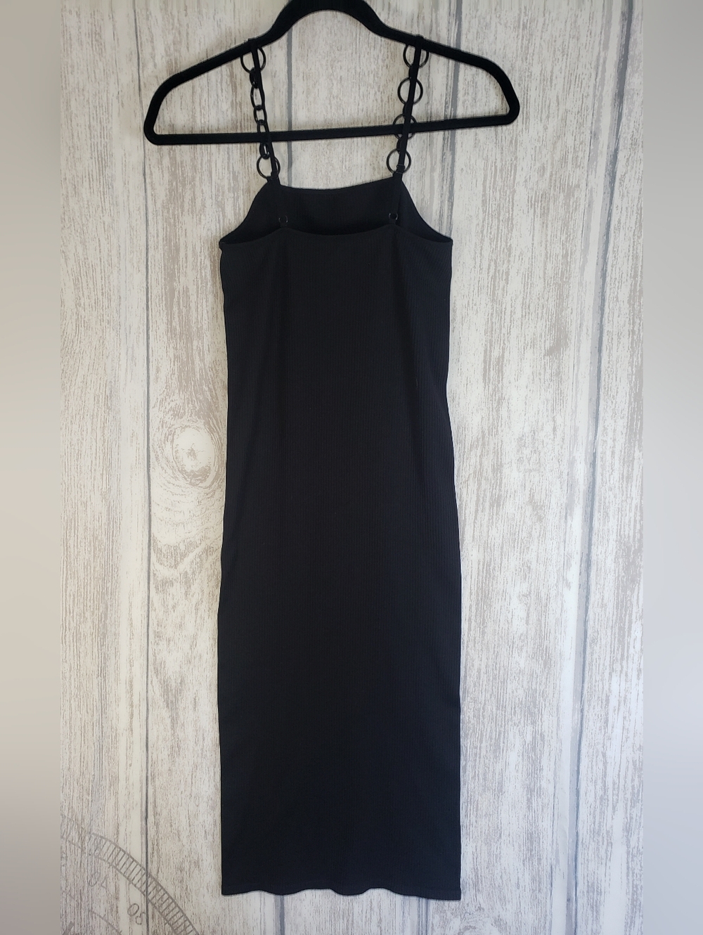 Planet Gold Juniors Seamless Black Chain-Strap Midi Bodycon Dress Size Small